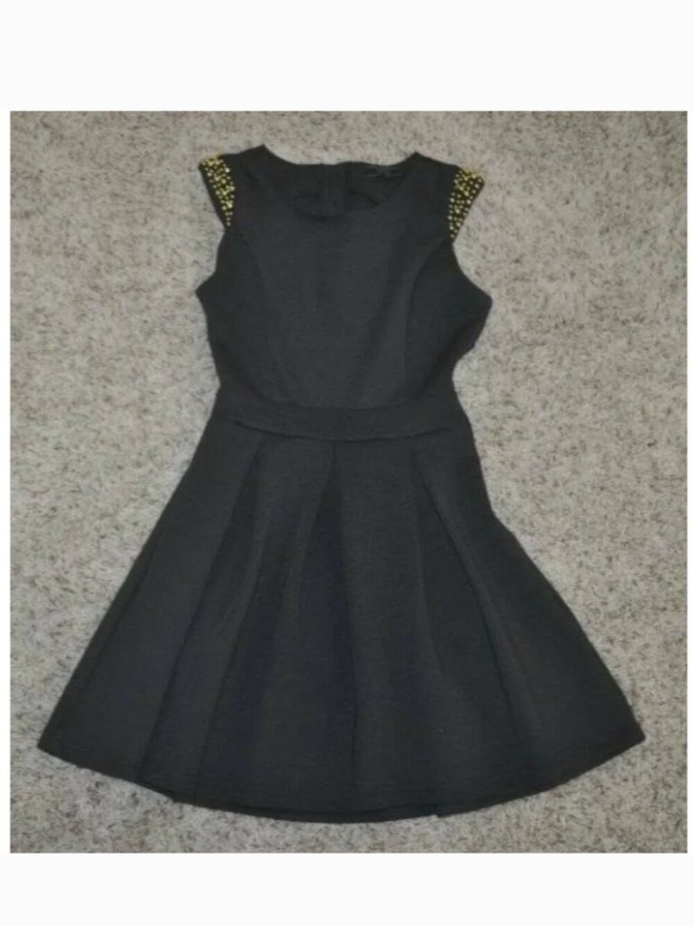 Guess Skater Dress Womesn XS Black Cap Sleeve Embellished Round Neck Open Back